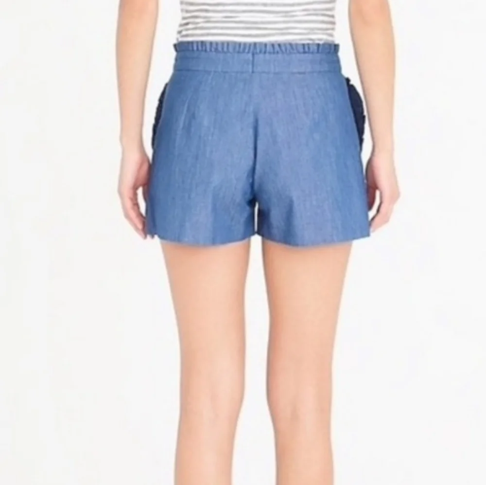 ❤️ J CREW CHAMBRAY RUFFLE TRIM SHORTS, HIGH RISE, 6 (28)